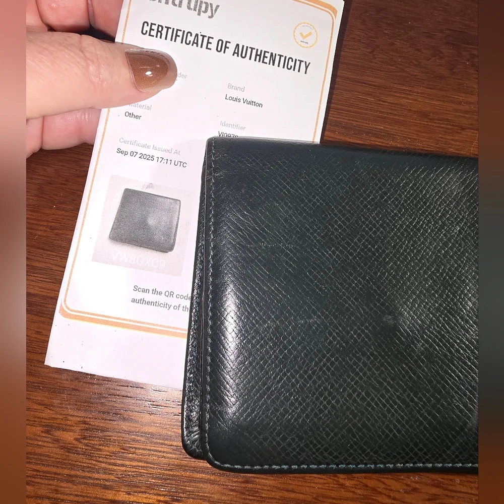 Louis Vuitton Dark Green Taiga Leather Wallet With COA